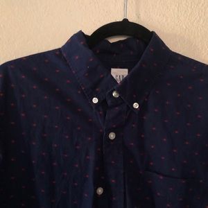 Navy Blue Collared Gap Button Short Sleeve Shirt